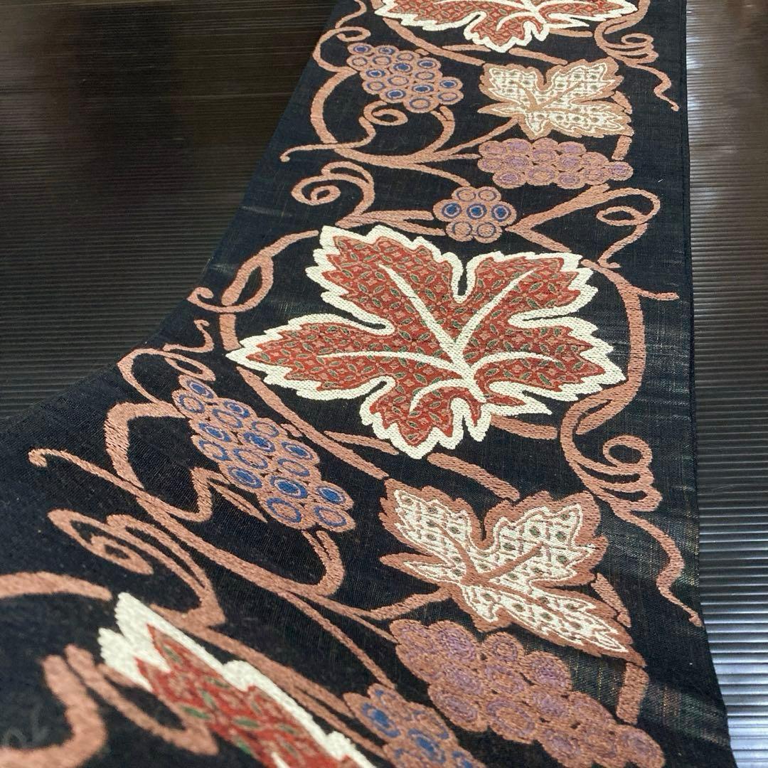 専用ページ　正絹　六通袋帯【本草木染　葡萄唐草】