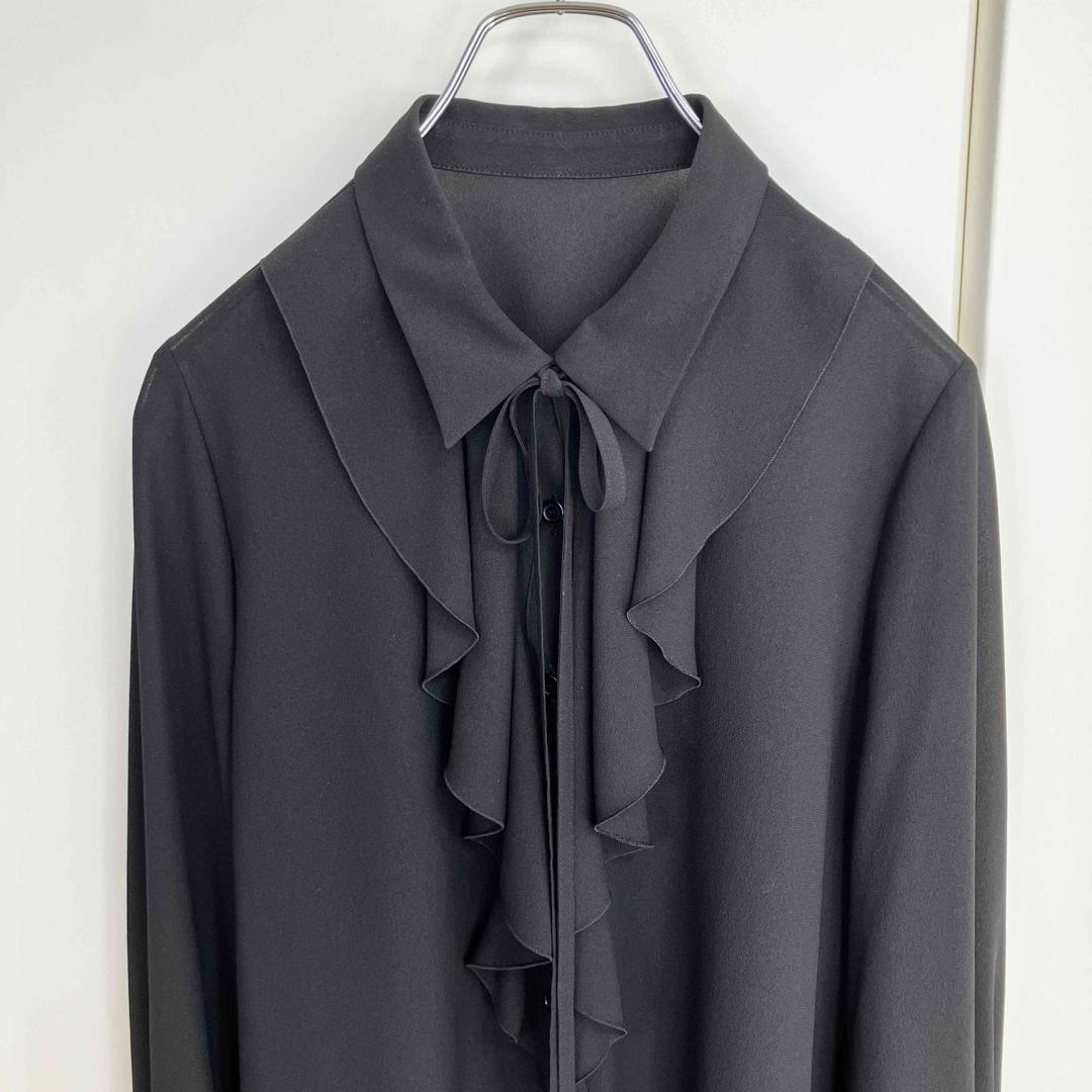 23SS ANAYI ジョーゼットラッフルボウタイブラウス ブラック サイズ38