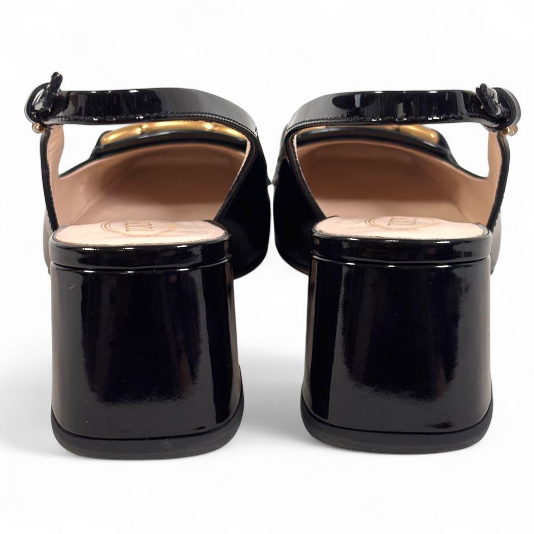 美品 トッズ 37 1/2 24.5 ケイト エナメル ミュール ブラック 黒