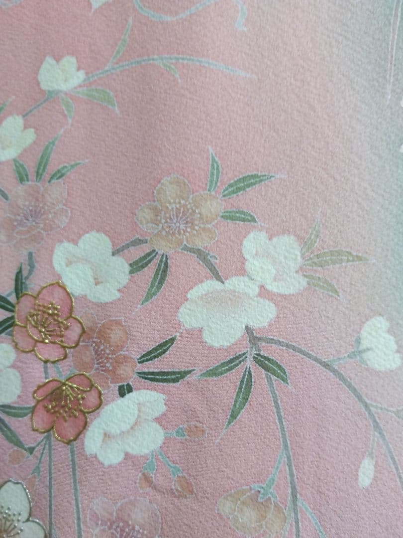 F‐307 訪問着 京友禅 袷 染め分け 桜 鴛鴦 金彩 銀彩 落款 美品