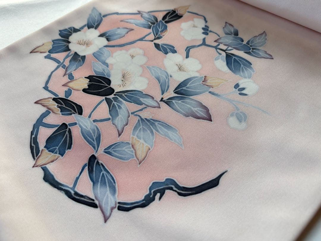 東レシルック　洗える九寸名古屋帯　塩瀬　薄いピンク 花模様