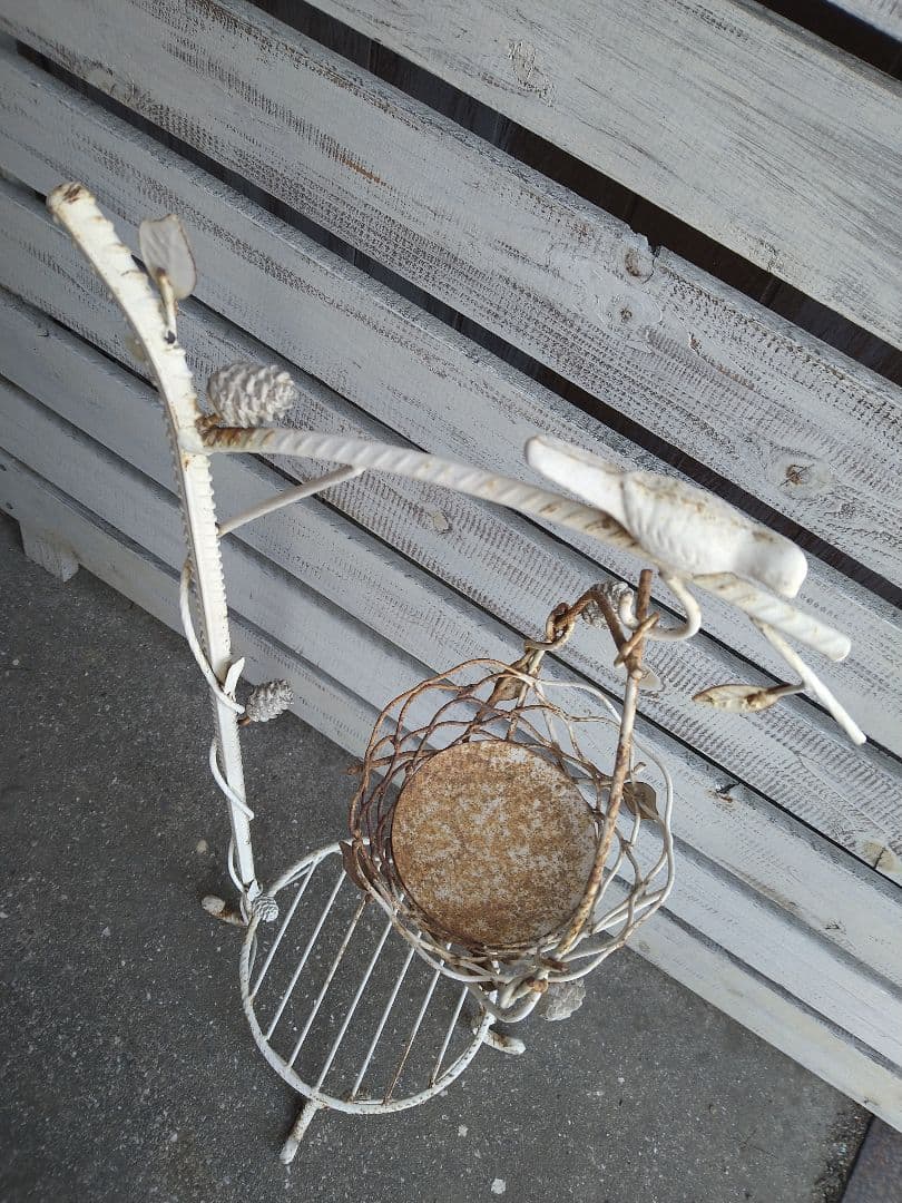 アンティーク調 花台 シャビー 小鳥