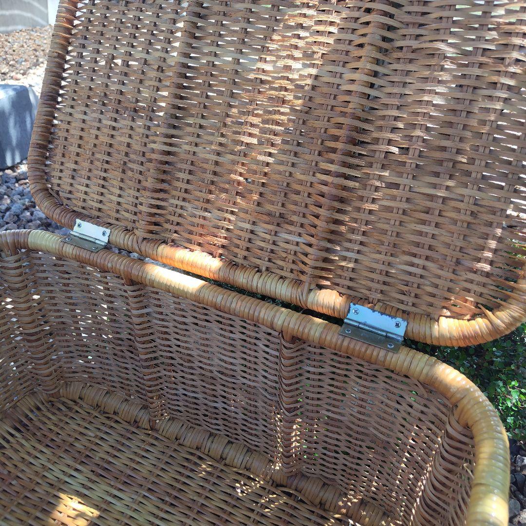 昭和レトロ 蓋付き ラタン かご 収納 籠 アンティーク ランドリー バスケット