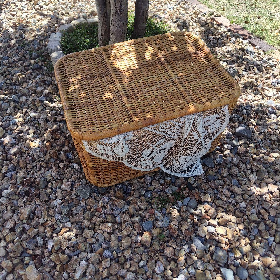昭和レトロ 蓋付き ラタン かご 収納 籠 アンティーク ランドリー バスケット