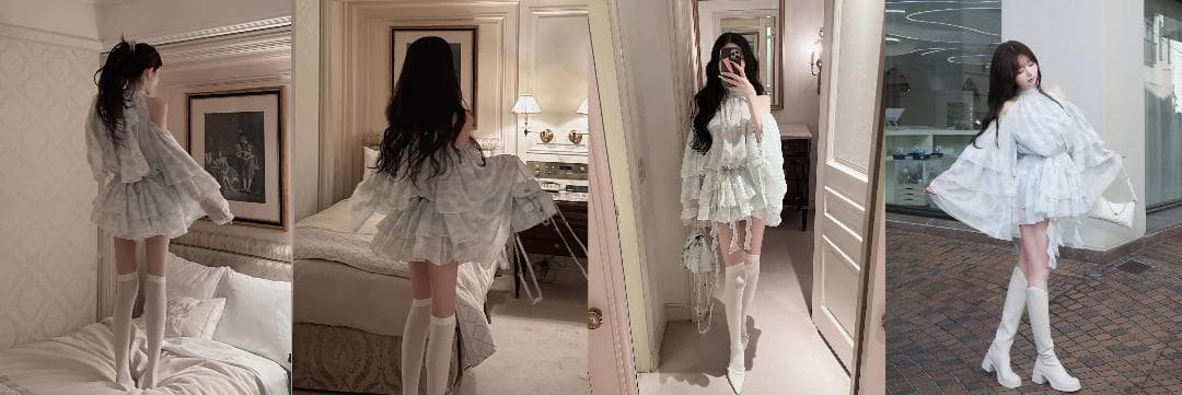 ダーリッチ darich トワルドジュイシフォンフリルミニワンピース SAX F