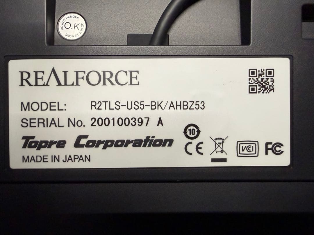 REALFORCE TKL 英字テンキーレスキーボードR2TLS-US5-BK