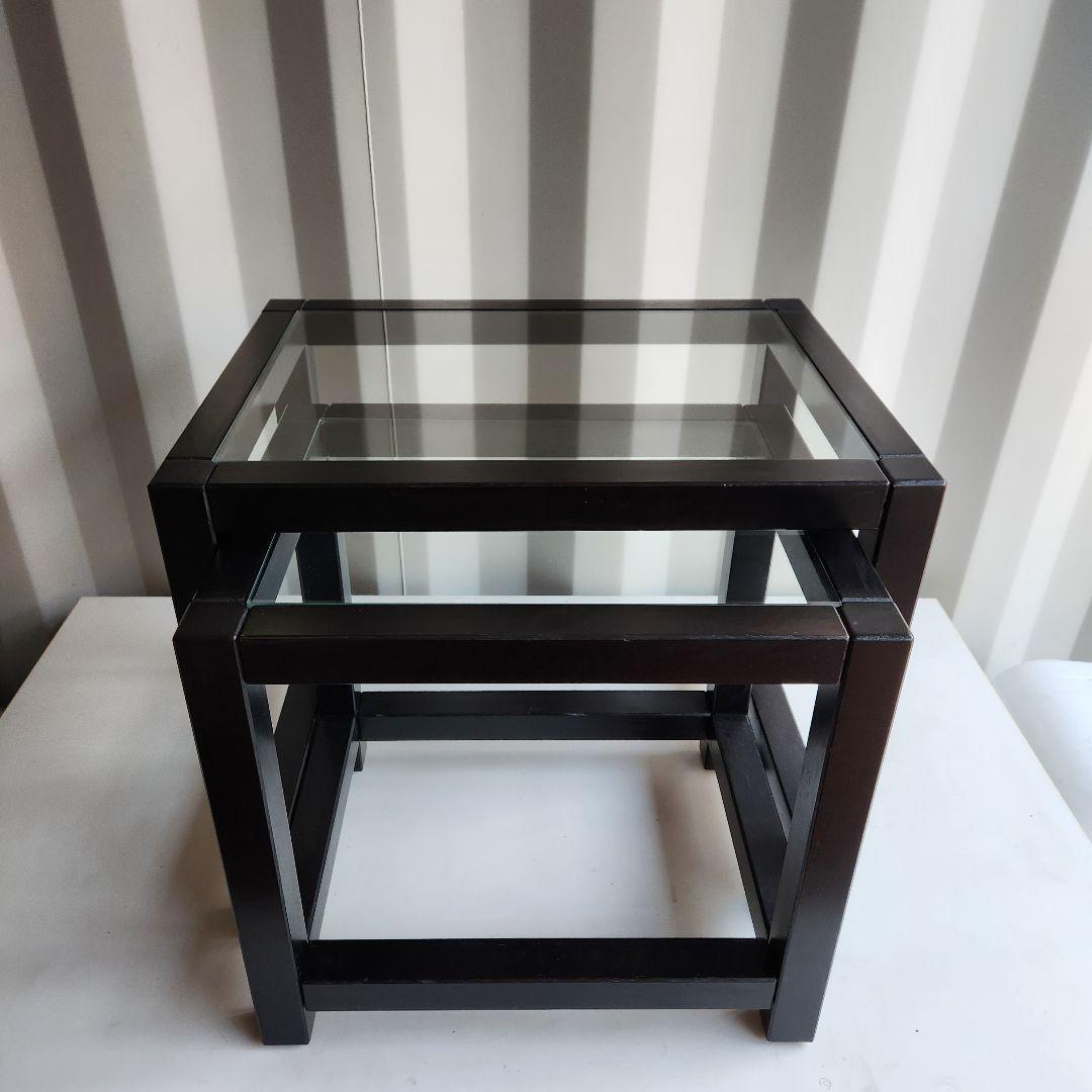 90's vintage IKEA ガラス ネストテーブル サイドテーブル　木製