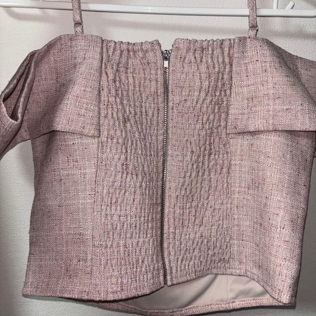 LIP SERVICE ツイードリボンオフショルトップスピンク