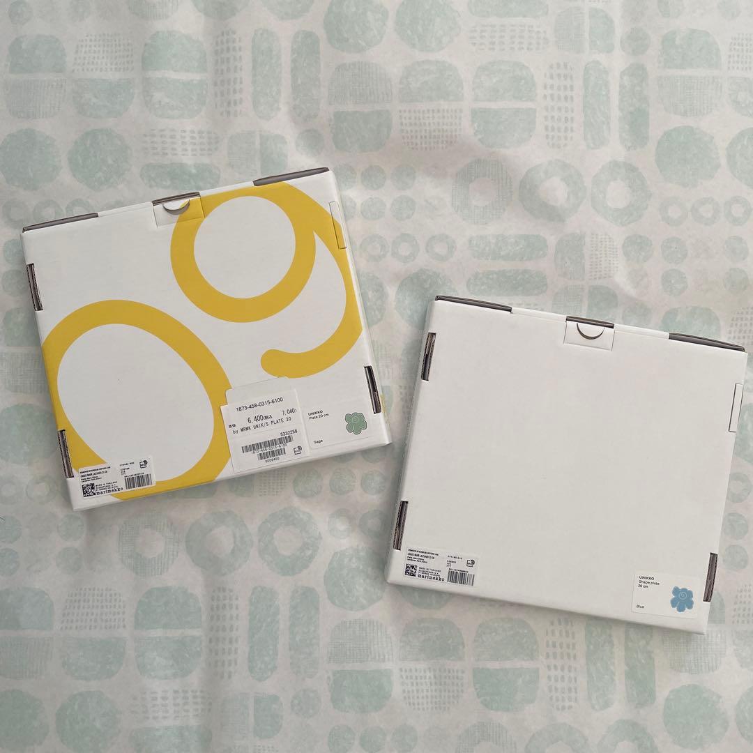 新品未使用　マリメッコ ウニッコ　プレート　２枚セット　セージ　ブルー