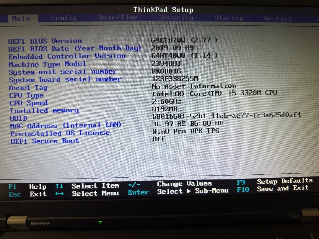 Lenovo ThinkPad T530 Windows OSライセンスあり