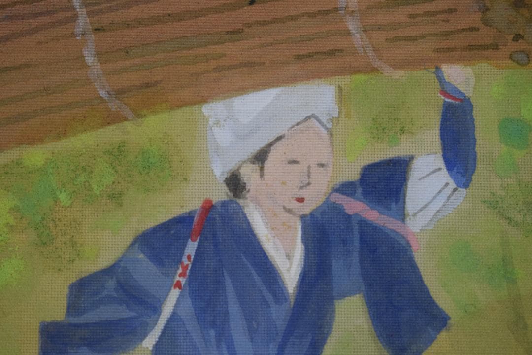 【真作】高木富三/洛北大原女図/青緑山水図/マクリ/掛軸☆宝船☆Y-923　JM