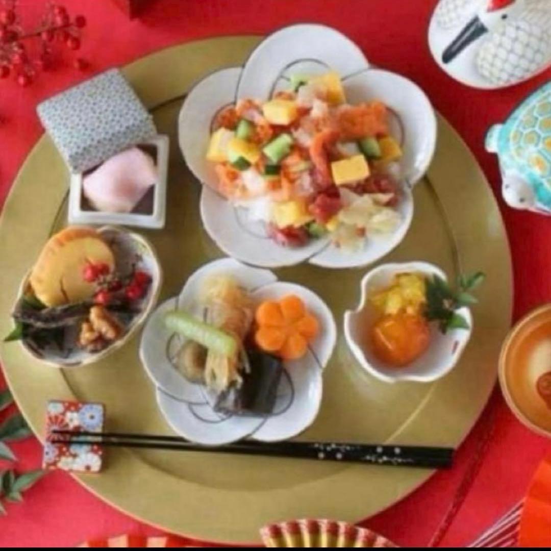 【新品】【大人気】有田焼田清窯　太白金線梅結び銘々皿　縁起物