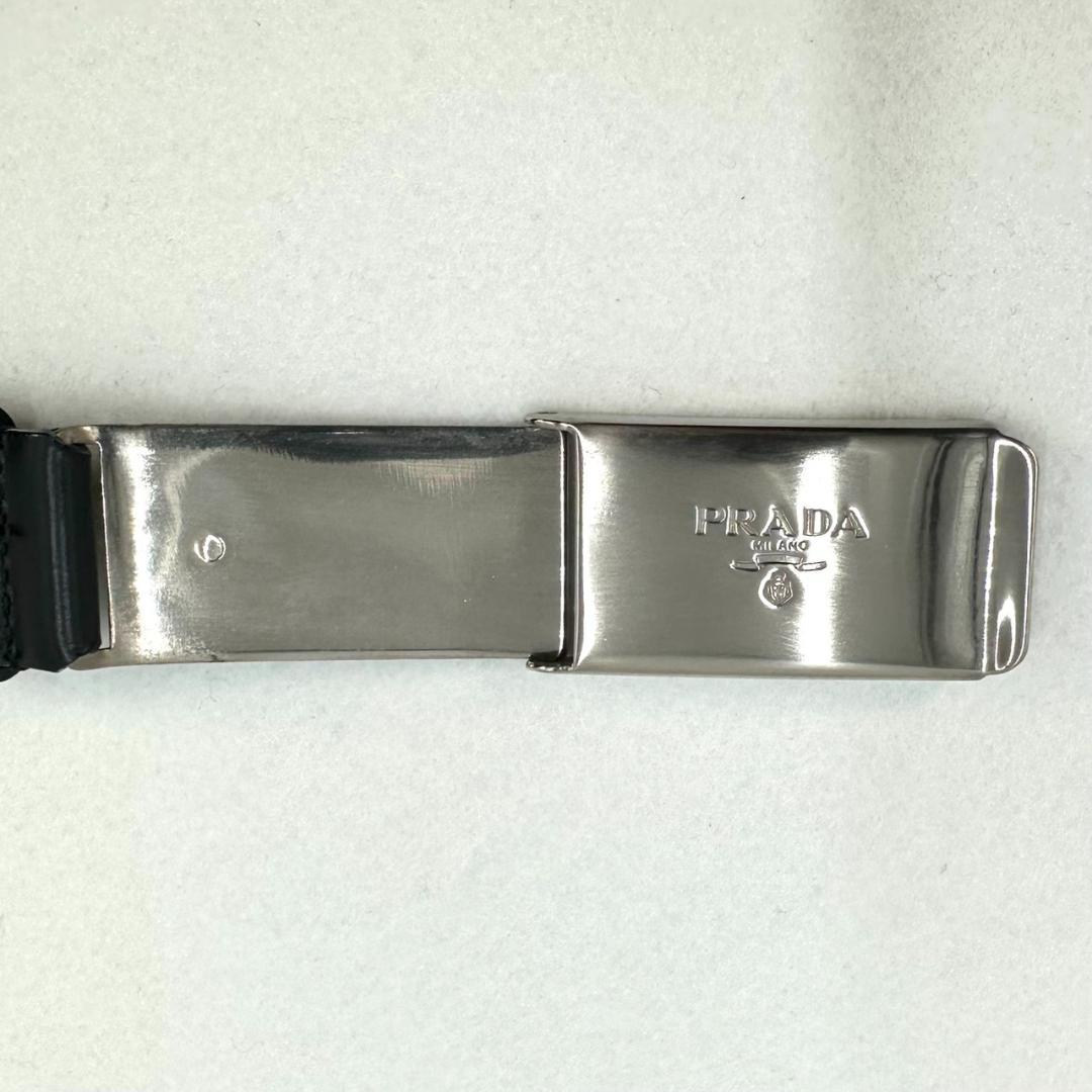 PRADA プラダ ロゴ刻印バックル レザー ベルト シルバー金具 ブラック