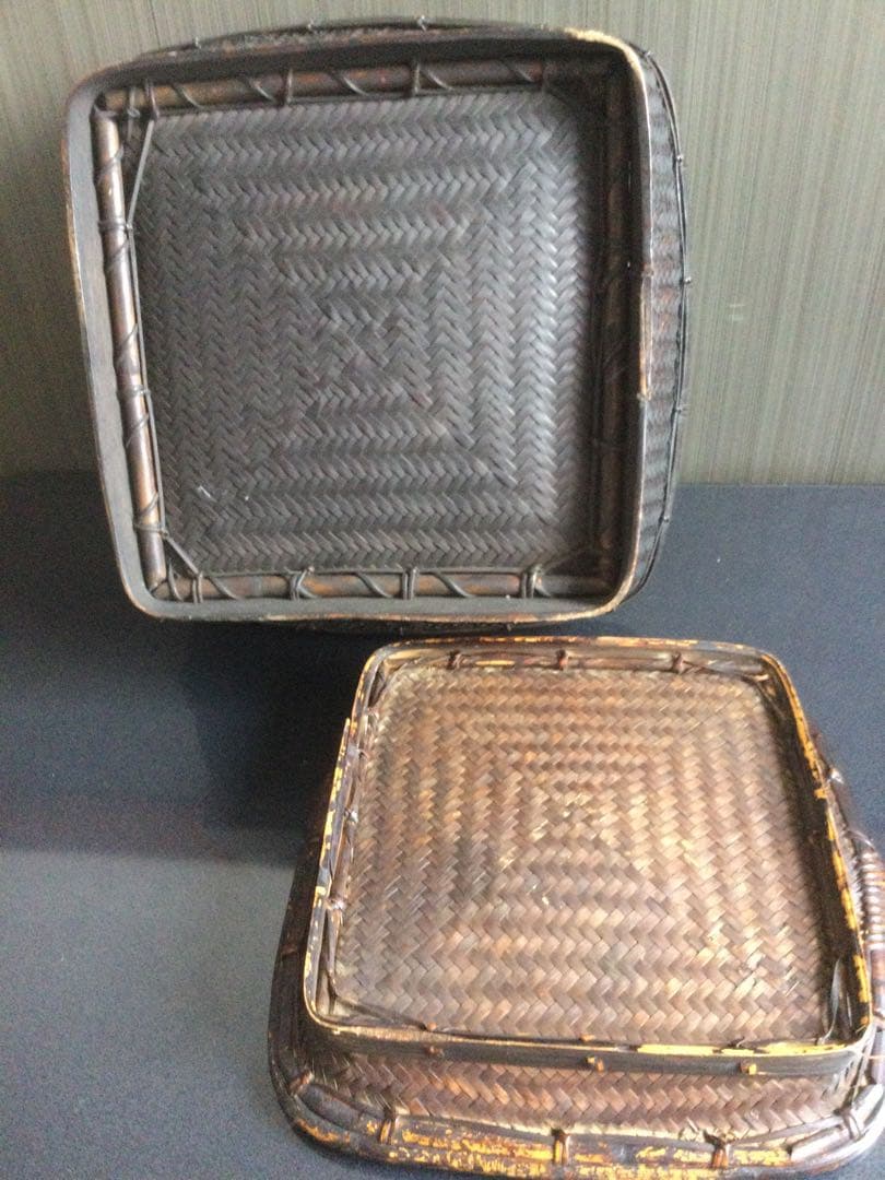 タイ　カゴ　民族　収納カゴ　竹籠　手編み籠　アジアン雑貨　アンティーク　希少