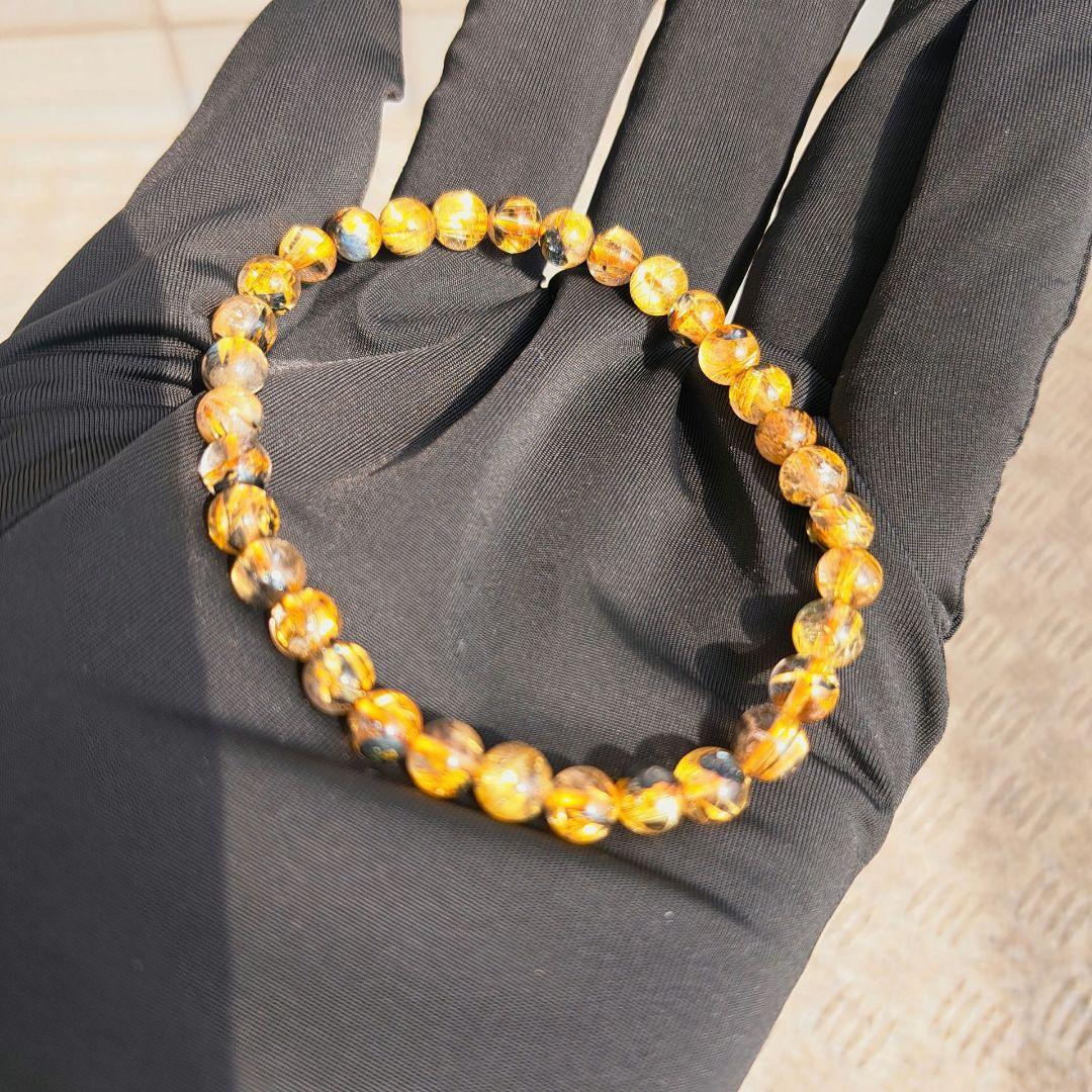 高品質 太陽放射タイチンルチルクォーツ ブレスレット 5.7㎜ 金運