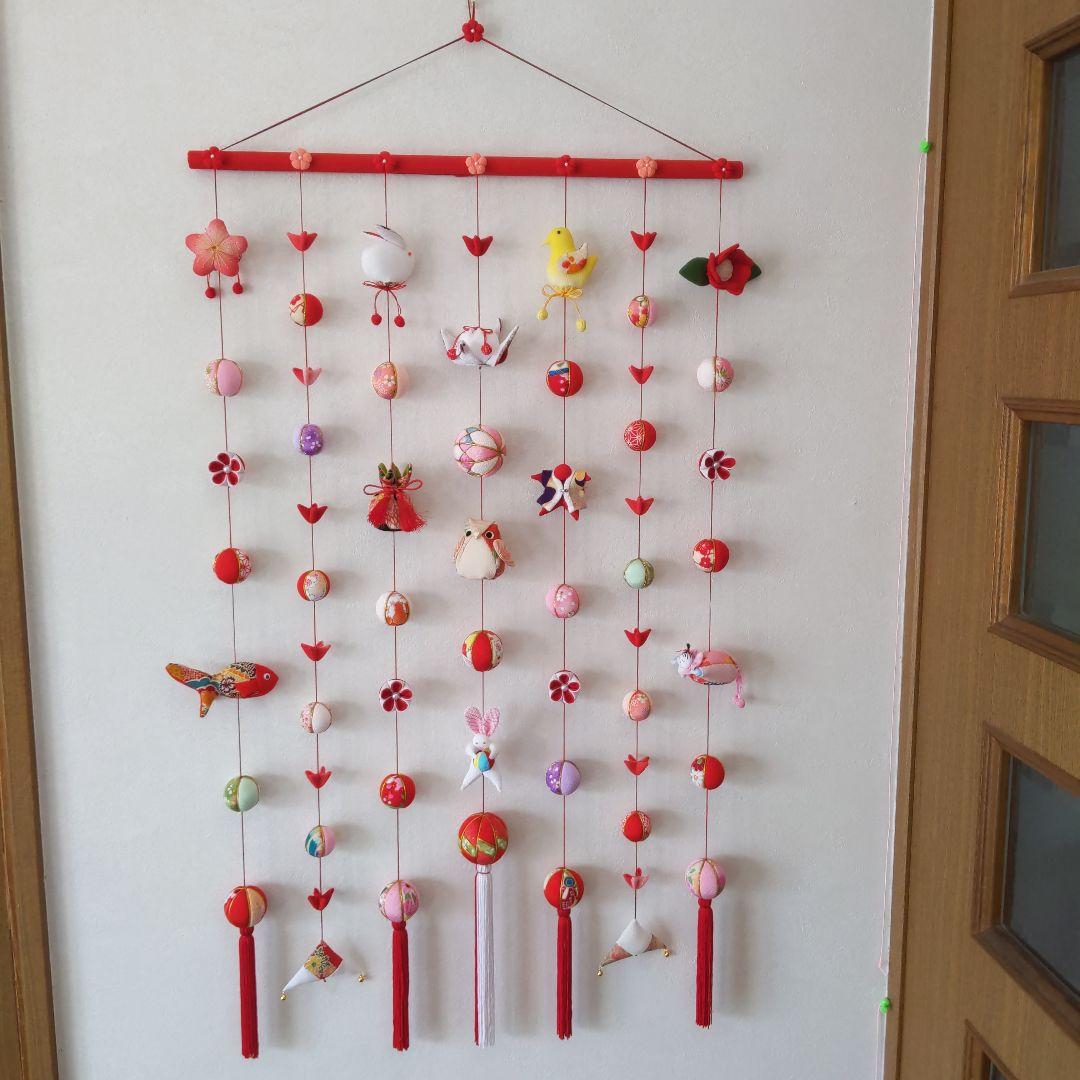 ちりめん細工　お雛様お祝い壁掛け下げ飾り　(大)　7下げ