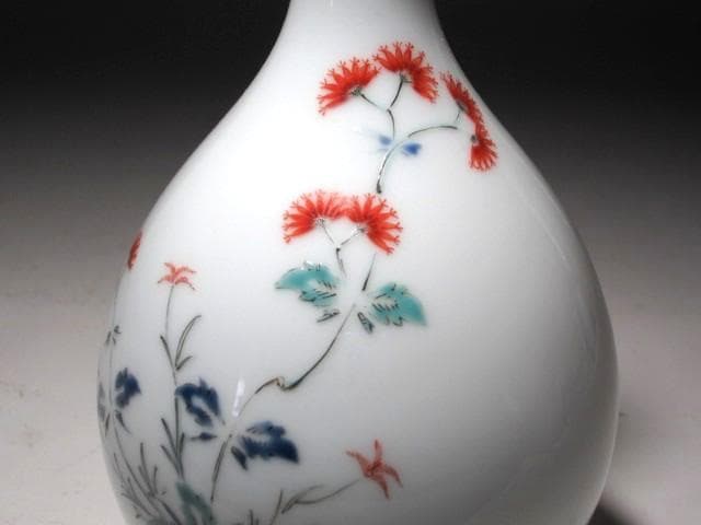 ☆　12代　柿右衛門　錦花画一輪挿し☆y620