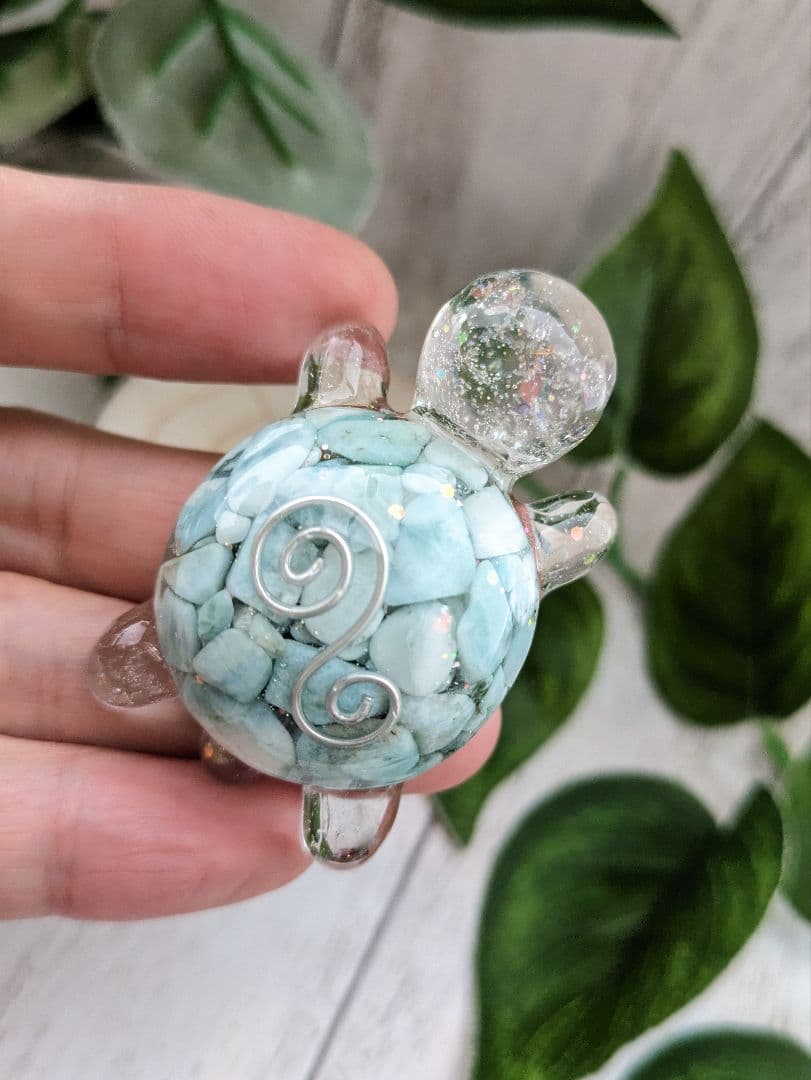 【はる】ラリマーのかめちゃん形オルゴナイト☆他３点