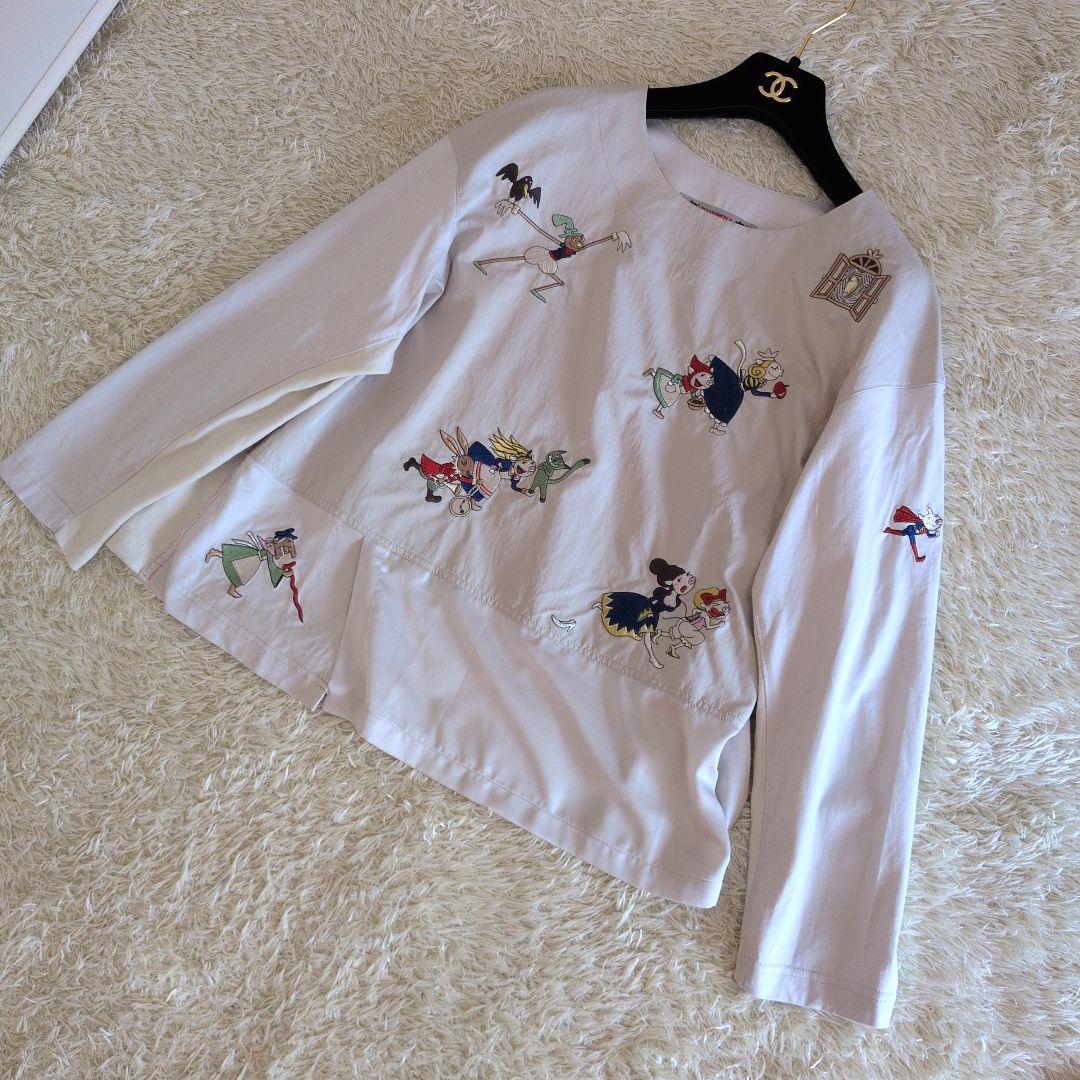 OLLEBOREBLA　カットソー　ぶたさん刺繍　異素材ミックス　アリス赤ずきん