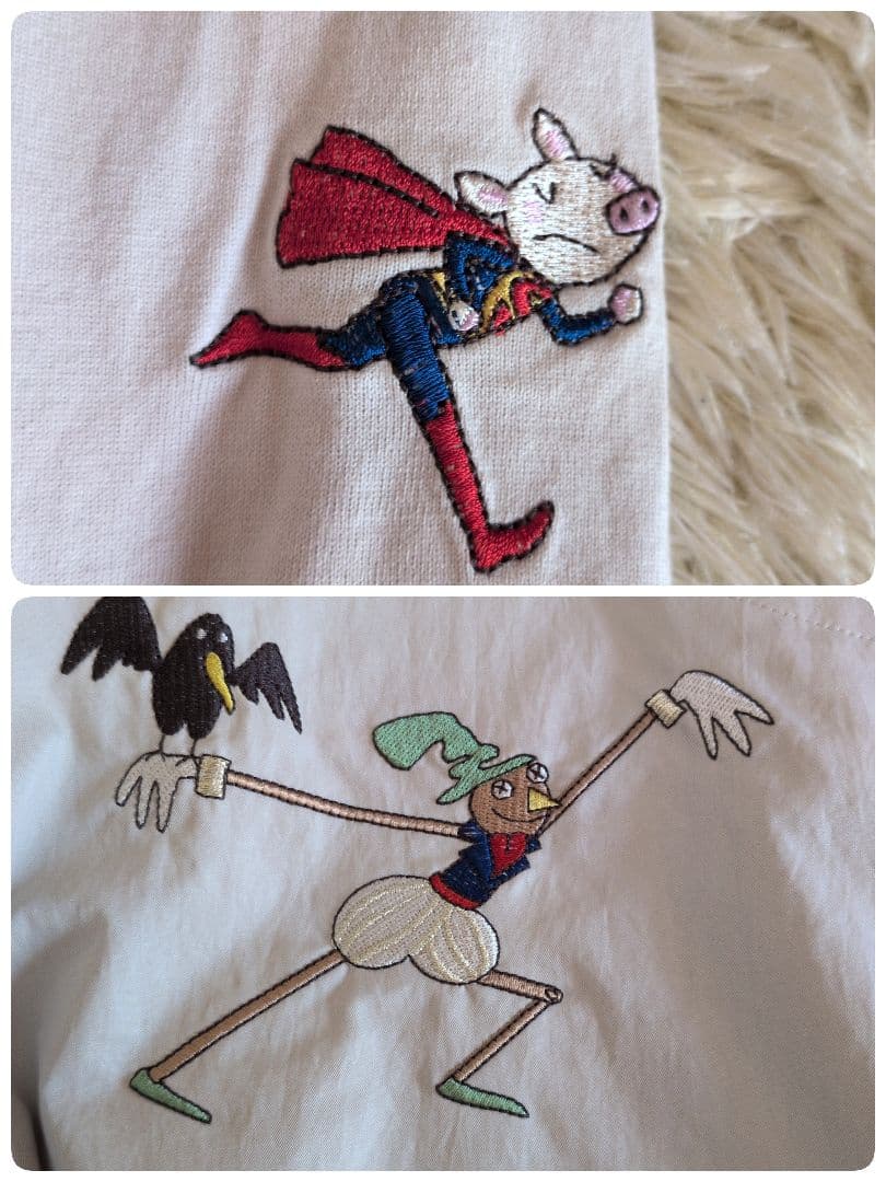 OLLEBOREBLA　カットソー　ぶたさん刺繍　異素材ミックス　アリス赤ずきん