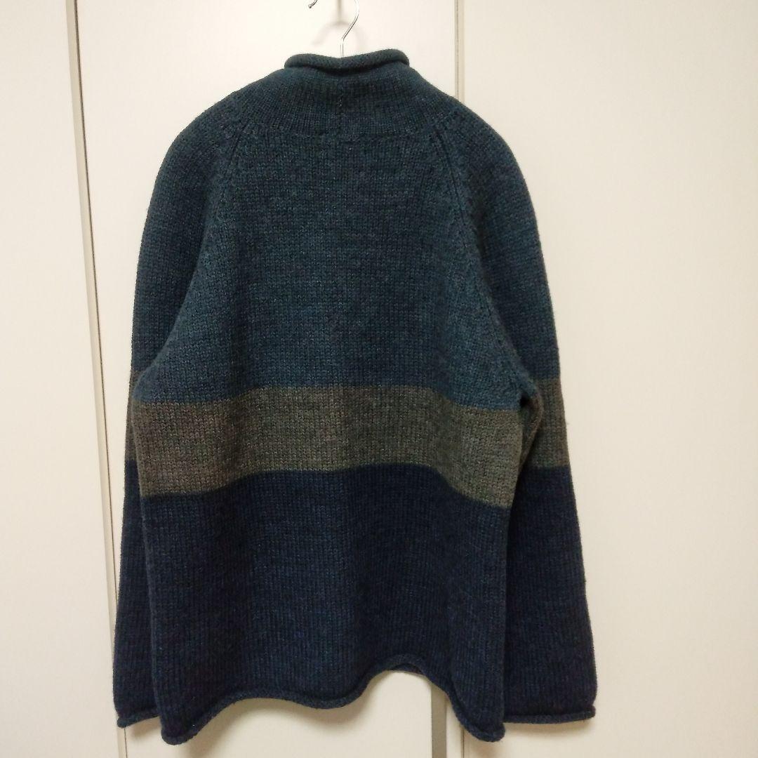 名作 90s J.CREWウール ロールネック セーター 　ボーダーＭ