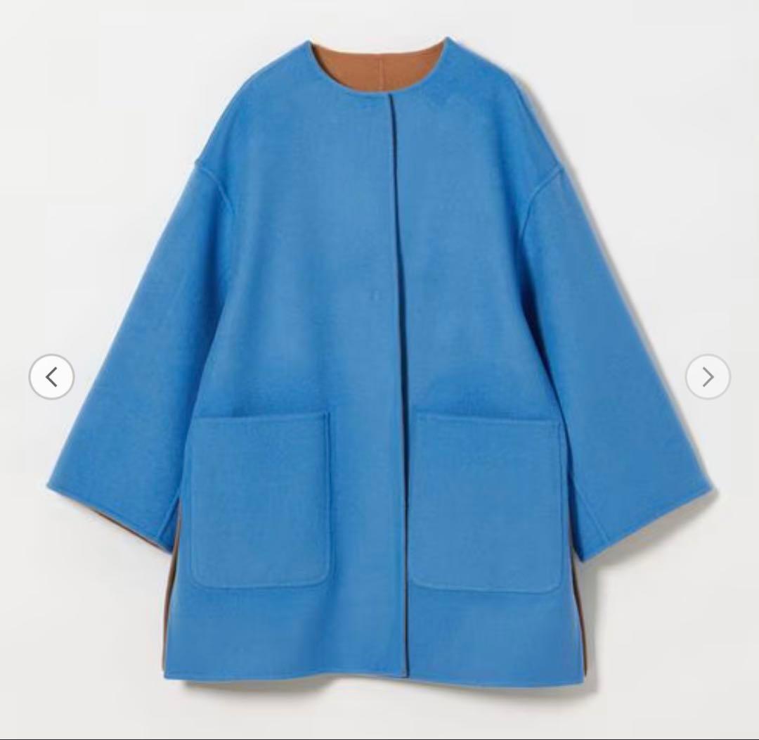 バイカラー　リバーミドルコート　コバルト