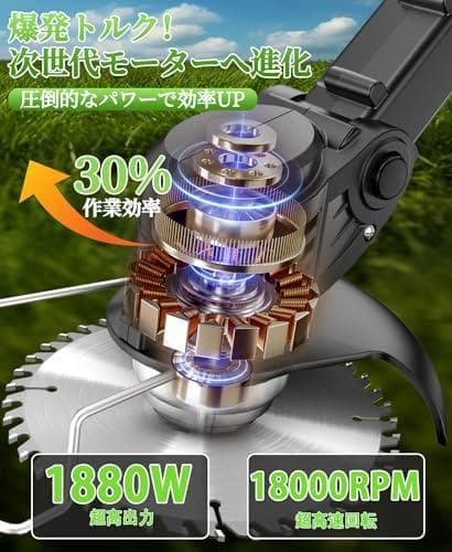 草刈り機 充電式草刈り機 1880W高出力 21V 2*2000mAh大容量 b