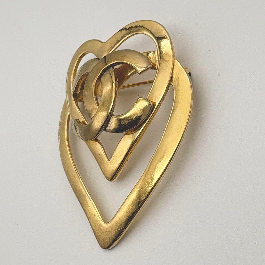 シャネル ブローチ 95P ゴールド ダブルハート ココマーク ヴィンテージ