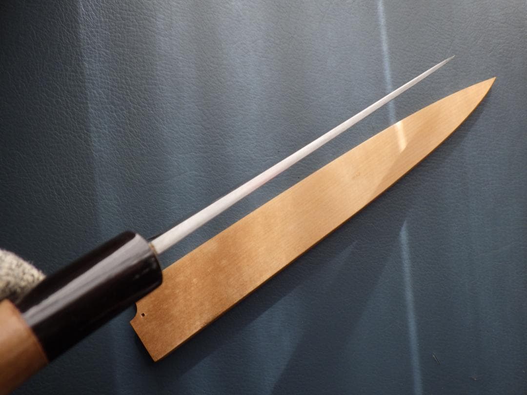 堺打刃物/柳刃刺身包丁7寸/本水牛安来鋼・鞘付属★昭和レトロ★未使用188