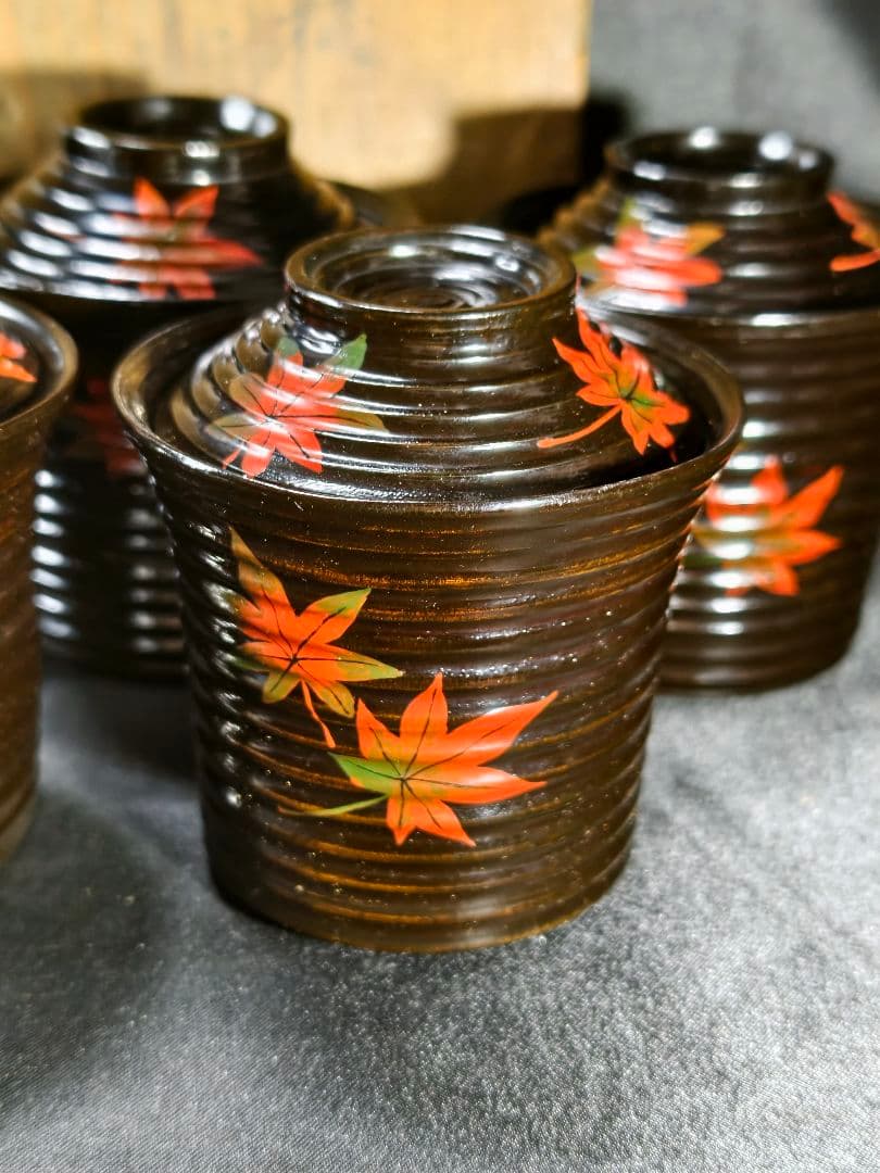 紅葉文吸い物椀 明治骨董 輪島塗 黒塗木製漆器 旧家蔵出し 蒐集家放出 時代物