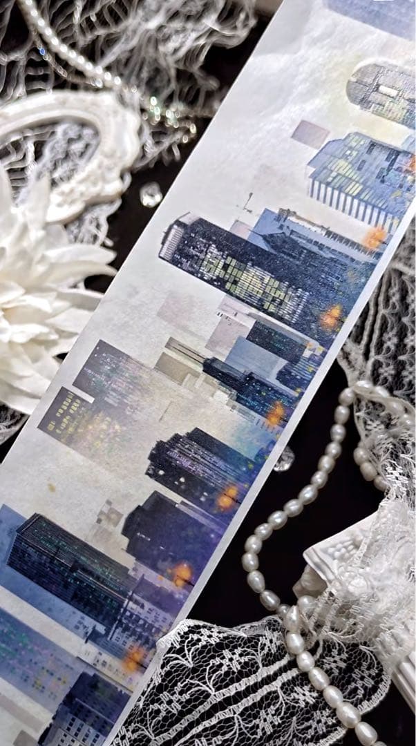 【9477】海外　マステ　4.8m 和紙マスキングテープ　都市　夜　装飾背景系