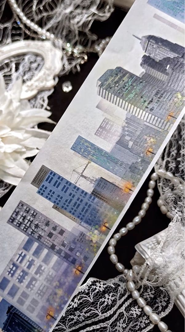 【9477】海外　マステ　4.8m 和紙マスキングテープ　都市　夜　装飾背景系