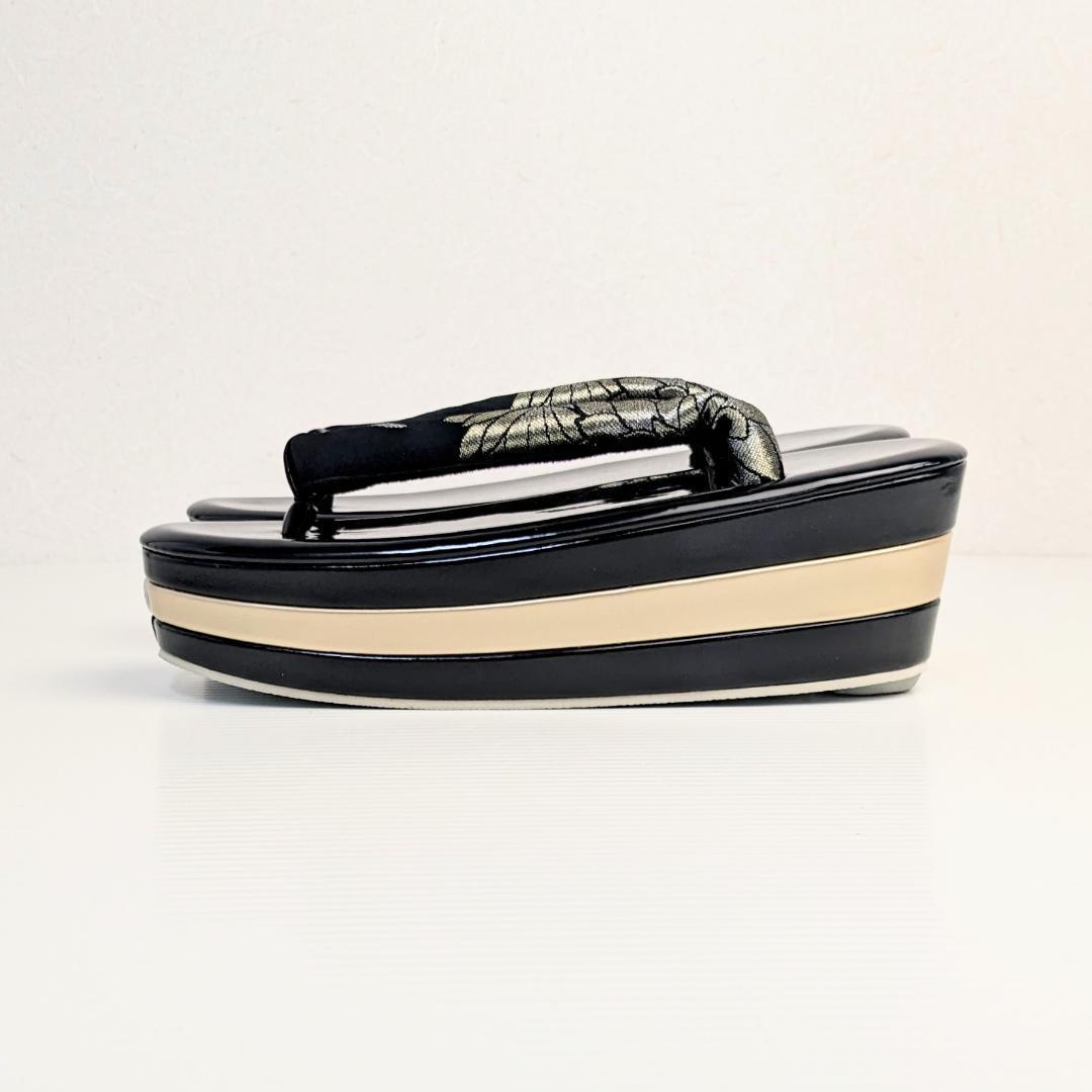 和装 草履バッグセット 帯地 黒×金 3枚芯 フリーサイズ k19-3