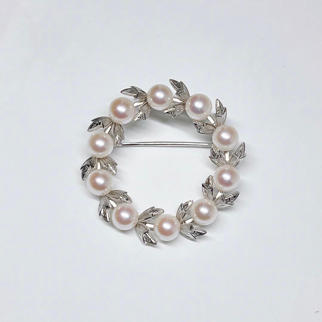 極美品✨MIKIMOTOミキモト パール　アコヤ　ブローチ　サークル　リーフ