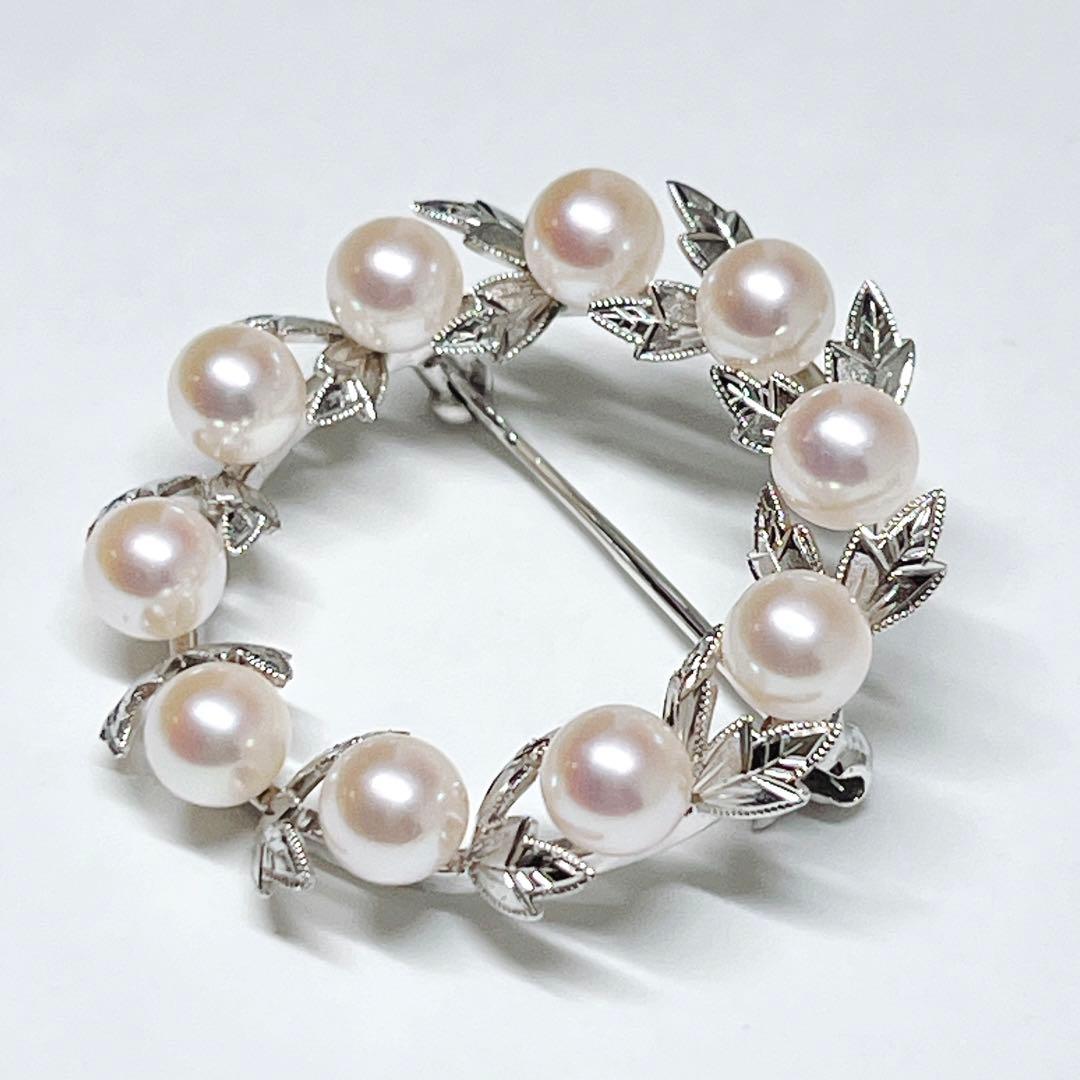 極美品✨MIKIMOTOミキモト パール　アコヤ　ブローチ　サークル　リーフ