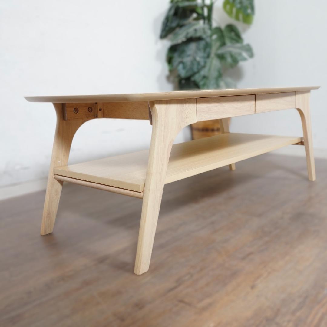 【新品】木目調テーブル　引出し付き　棚付き　スタイリッシュ　アウトレット