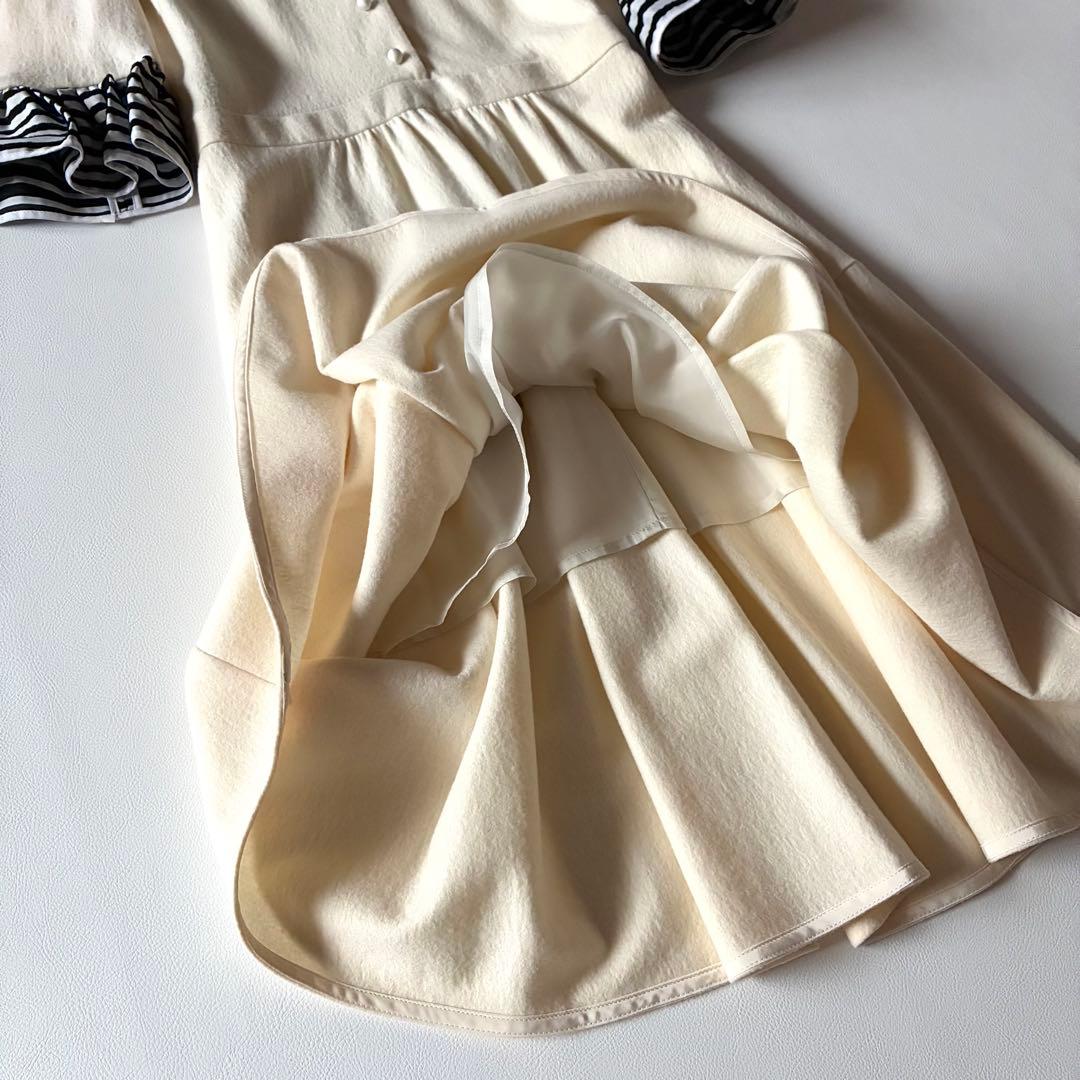 ボーダーズアットバルコニー　ティアードドレス　ワンピース　ウール　フリル袖　36