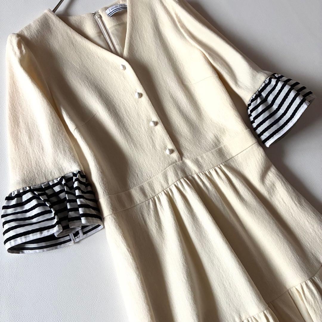 ボーダーズアットバルコニー　ティアードドレス　ワンピース　ウール　フリル袖　36