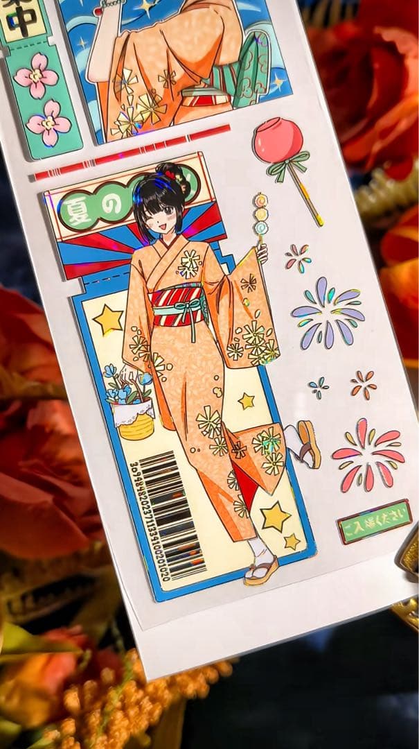 【9437】海外　3/5/巻　貝殻光マスキングテープ　女の子　祭り　夏　人物系