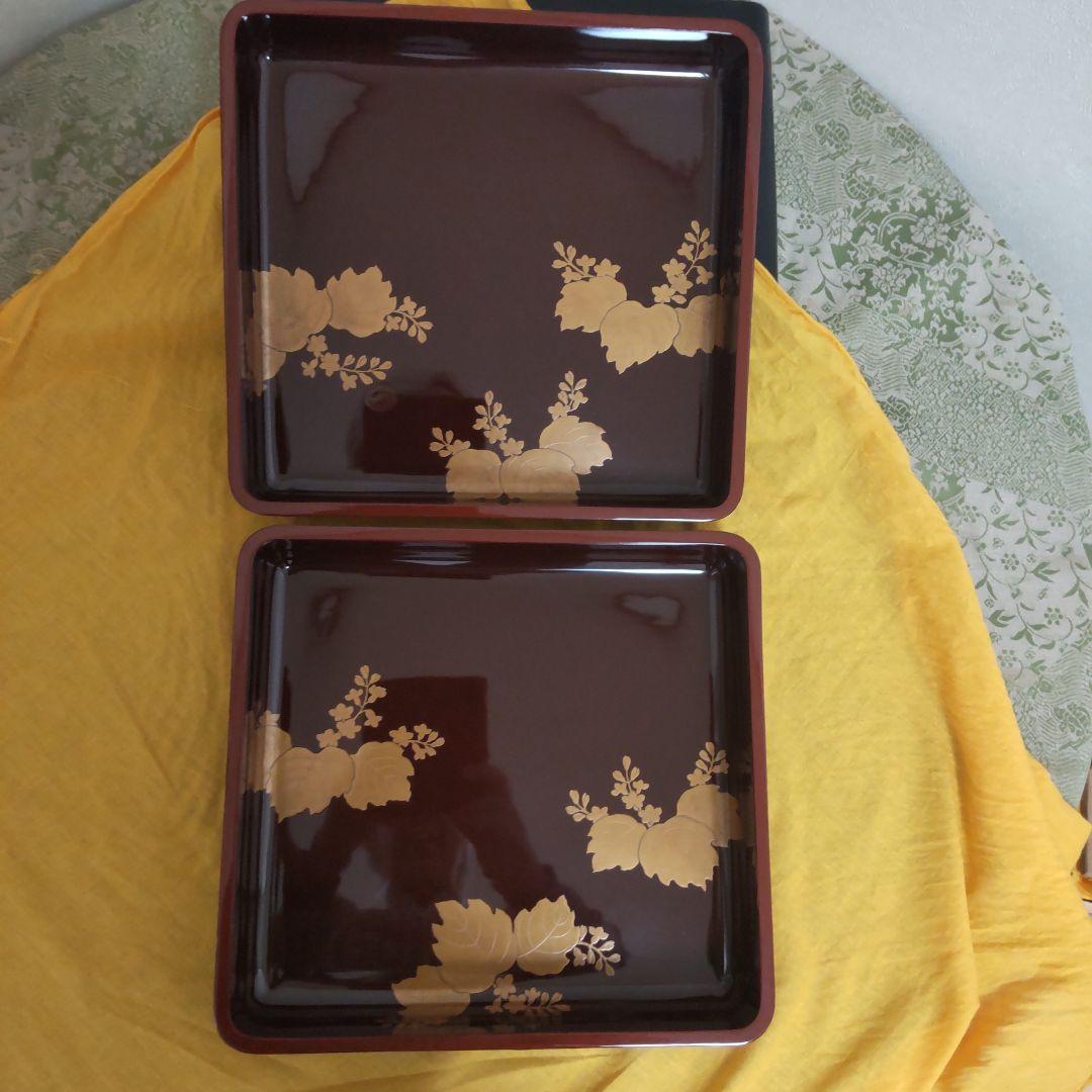 蒔絵盆【踊り桐蒔絵】江戸時代　孫六作　二枚組　共箱【時代物】【希少品】【古美術】