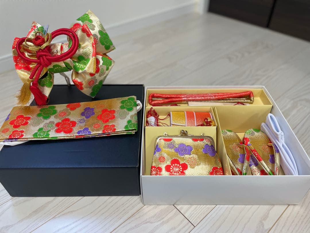 七五三 着物セット 赤とピンク 花柄　正絹