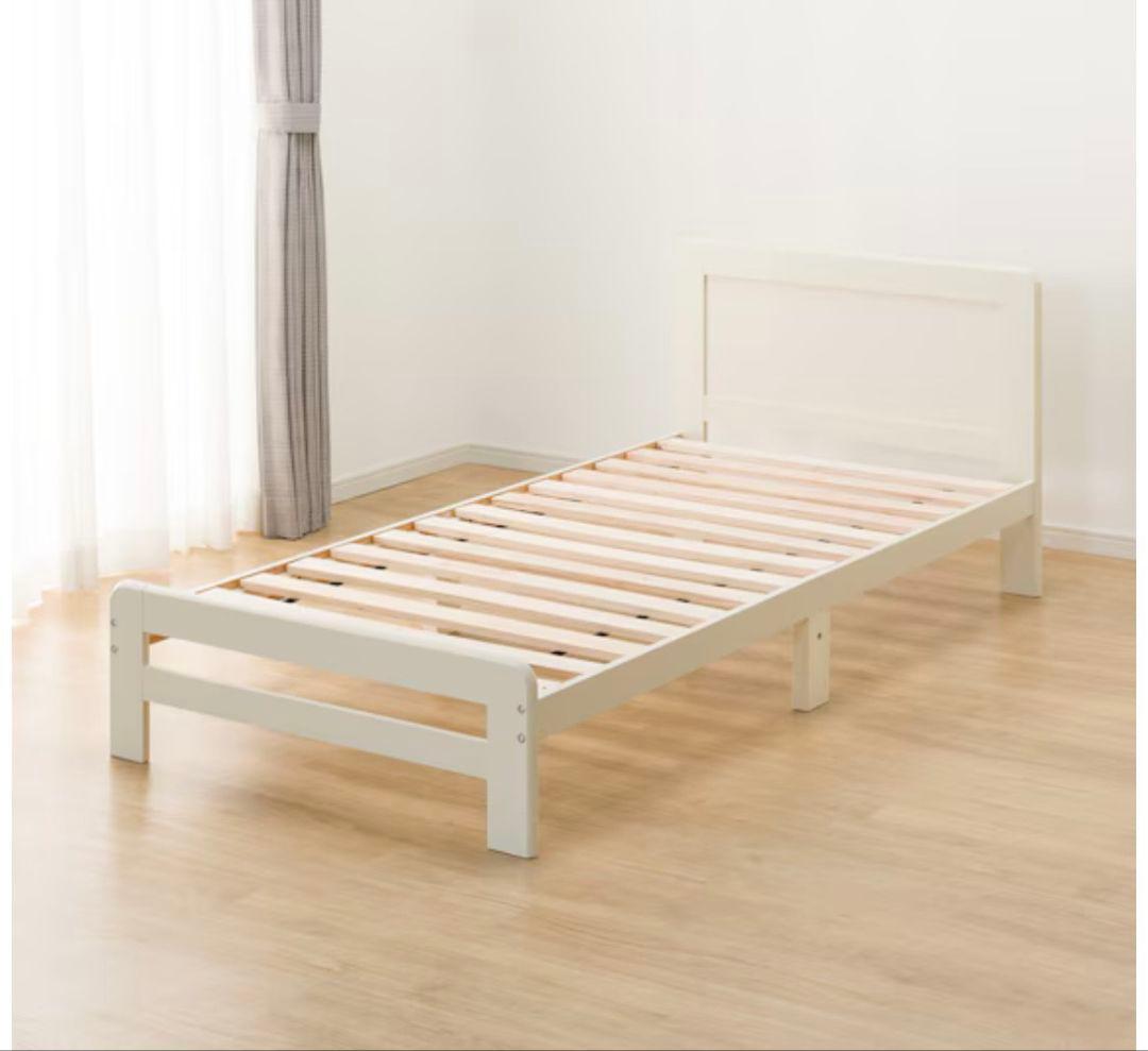 【現地引取OK】新品 ホワイト木製すのこシングルベッド フレーム