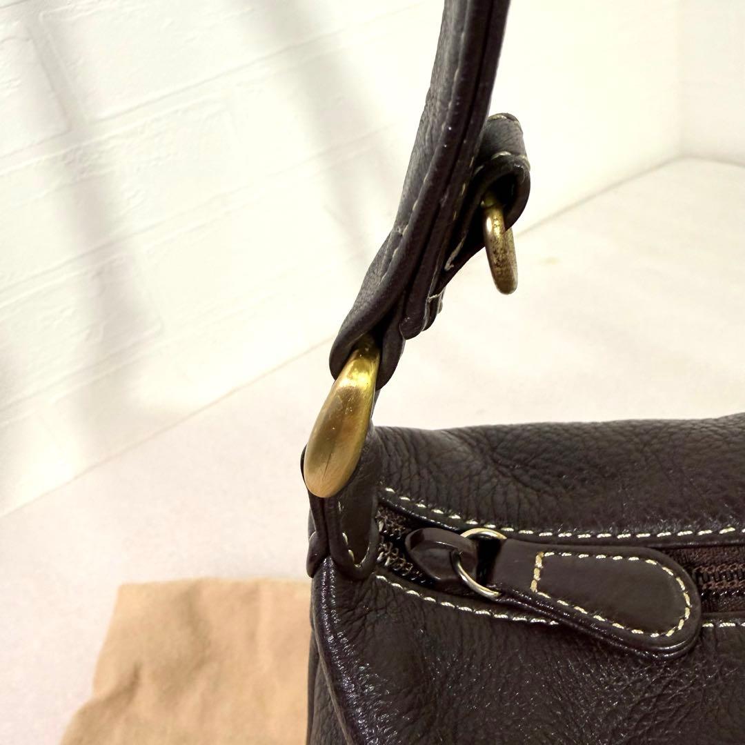 美品　キタムラ　 ショルダーバッグ　ダークブラウン レザー　保存袋　ポーチ