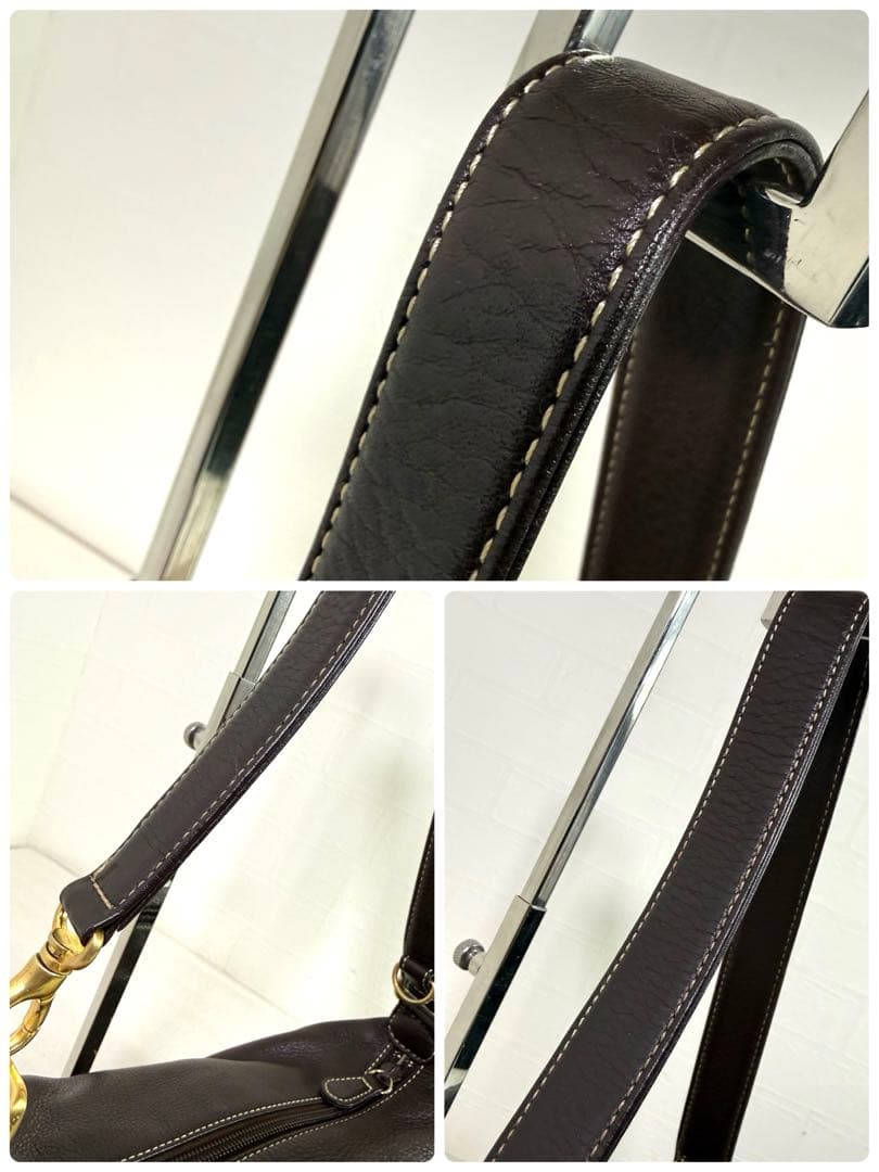 美品　キタムラ　 ショルダーバッグ　ダークブラウン レザー　保存袋　ポーチ