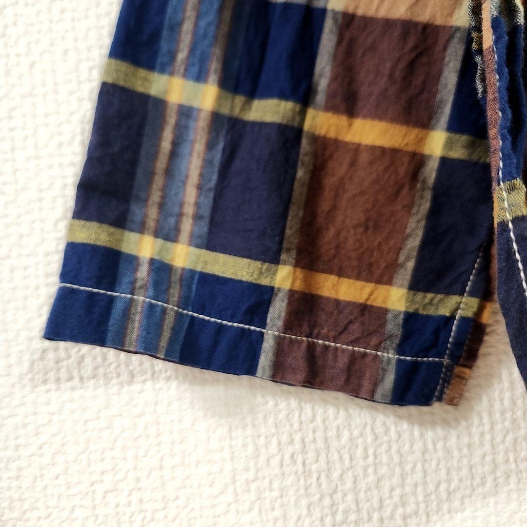 美品✨　45R インド麦平のマドラスフリルカシュクールブラウス　マドラスチェック