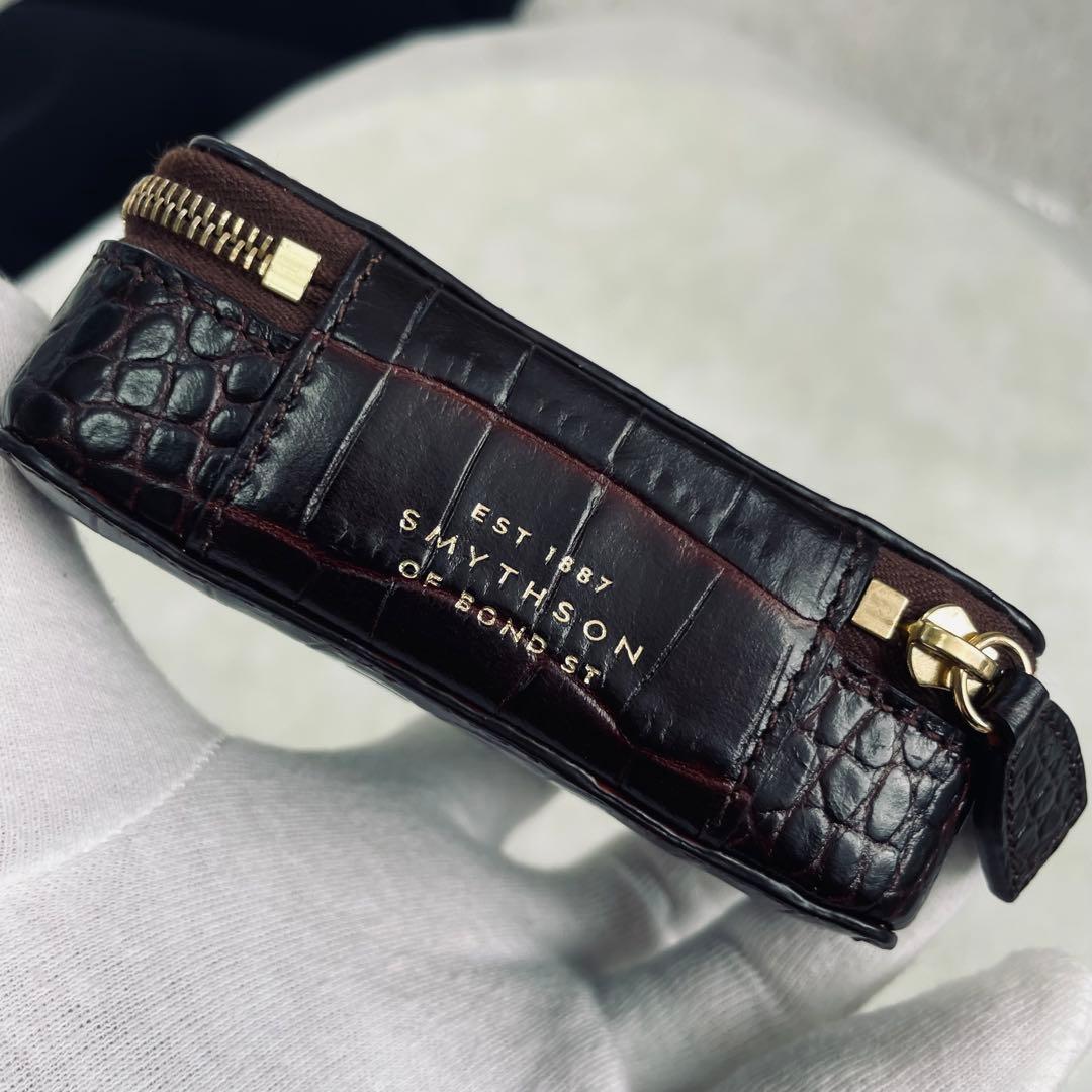 SMYTHSON/スマイソン、小物入れ、ジュエリーケース、型押し、ダークブラウン