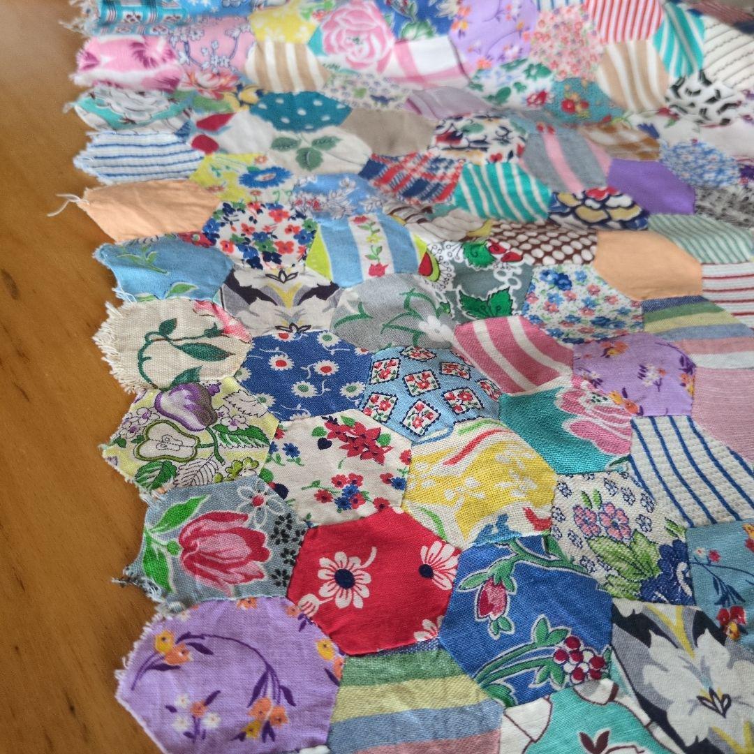 アンティーク　キルトトップ　ヘキサゴン