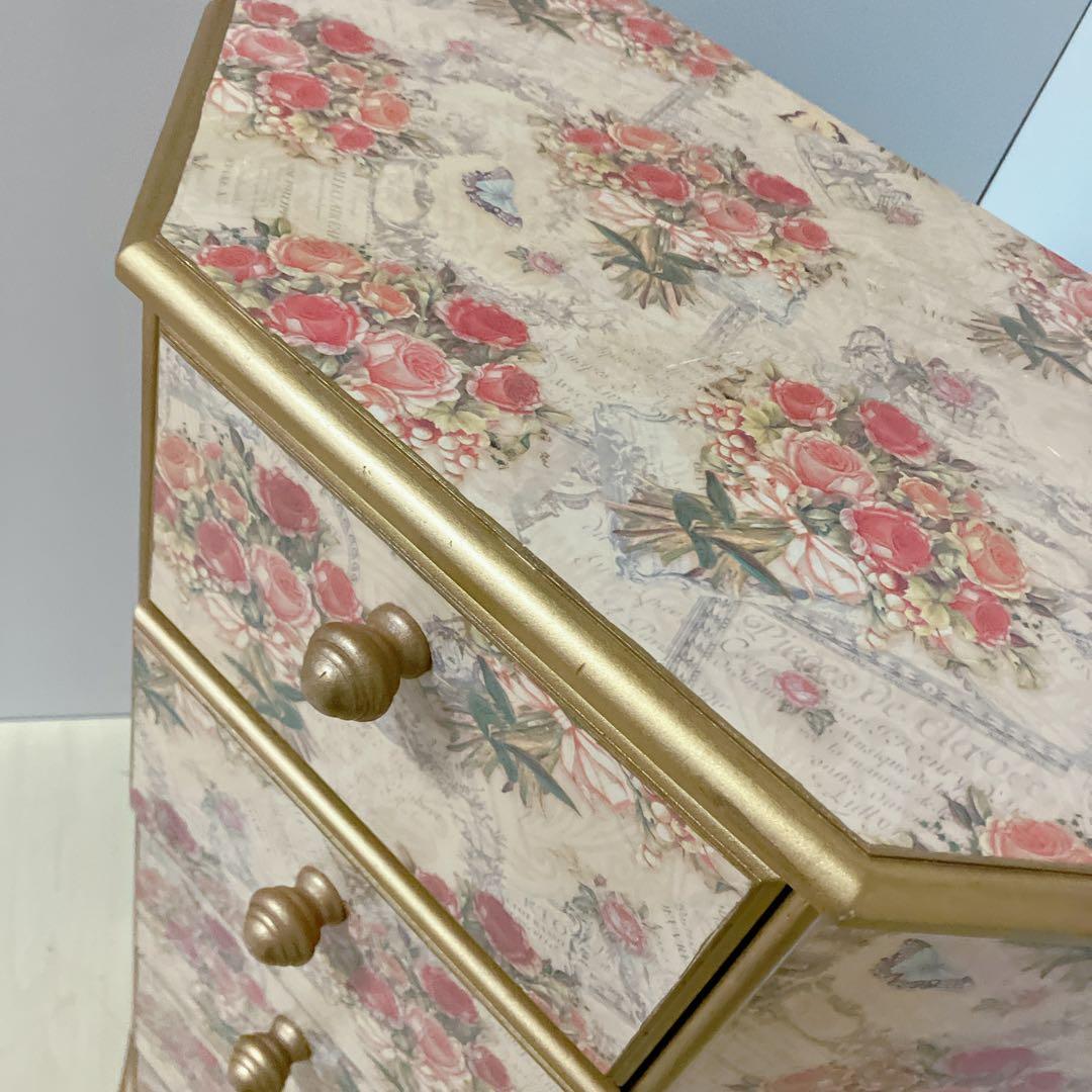 アンティーク調　5段チェスト　花柄　サイドチェスト　コンソール　飾り棚