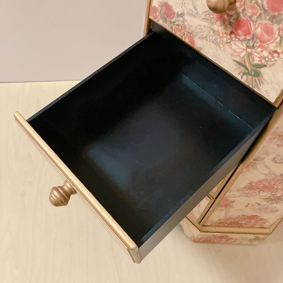 アンティーク調　5段チェスト　花柄　サイドチェスト　コンソール　飾り棚