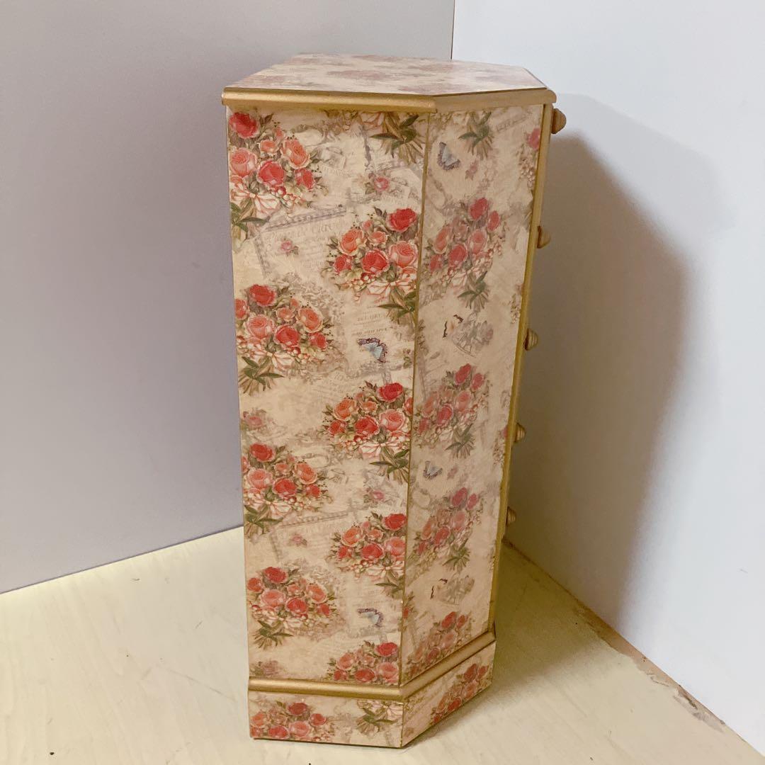 アンティーク調　5段チェスト　花柄　サイドチェスト　コンソール　飾り棚